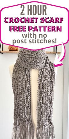 two hour crochet scarf free pattern with no post - stitchs on it