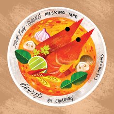 a plate with some food on it and the words tokyo - kong masing tape