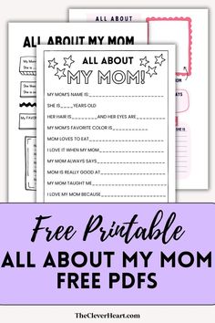 all about mom printable All About My Mom, All About Mom, Mom Printable, Printables Freebies, Free Printable Worksheets, All About Me!, Printable Worksheets, School Year, My Mom