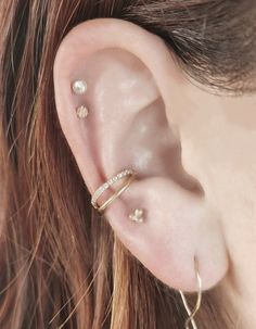 ASTM F136 Gem and Smooth Split Double Conch Hoop Conch - Etsy Cute Orbital Ear Piercings, Double Helix Piercings, Gold Conch Hoop, Double Conch, Three Ear Piercings, Double Helix Piercing, Conch Ring, Earring Piercing, Conch Hoop