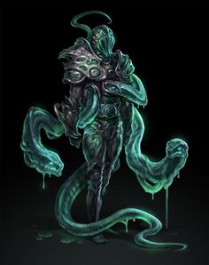 an alien creature with green and black colors