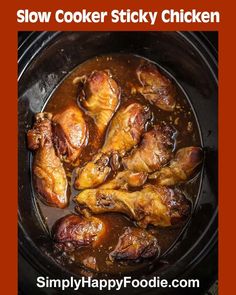 some chicken wings are cooking in the slow cooker