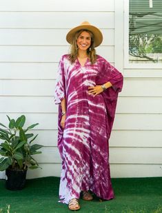 "🌈 Tie Dye Kaftan Dress, Loose Fit Tie Dye Dress, Hippie Tie Dye Kaftan, Tie Dye Clothing, Oversize Kaftan Dress, Tye Dye Caftan Dress Measurement and detail: 👉Fabric: 100% Breathable and Comfy Rayon 👉Method: Hand Dyed 👉Size: One Size Fits Most (M-3XL) Extremely comfy  👉Boho/Hippie /Festival/Beach/Tropical/Fancy/UniqueTheme 👉Length of Dress: 55\" 👉Width of Dress: 45\" 👉Bust up to 60\" 👉The back is identical to front pattern 👉Great for wearing while doing arts, crafts, relaxing at your Beach Tie-dye Dress With Natural Dye, Flowy Hand Dyed Dress For Vacation, Tie Dye Beach Dress, Beach Tie Dye Maxi Dress With Natural Dye, Purple Free Size Kaftan For Vacation, Bohemian Beach Maxi Dress, Flowy Hand Dyed Beach Dress, Flowy Hand-dyed Beach Dress, Hand Dyed Maxi Dress For Festival