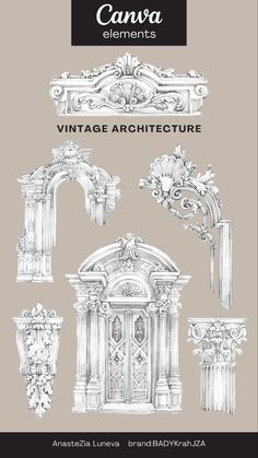 the front and back cover of an architectural drawing book, with text that reads canva elements