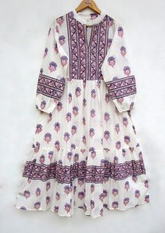 "ITEM DESCRIPTION floral boota printed cotton long maxi dress - split neckline summer maxi dress - long sleeve boho maxi dress Features: Long sleeve, split neck, Long dress Material: Cotton cambric Fabric: 100% cotton soft light weight ethnic print fabrics  Sleeve Length = 22 inch For more sizes & their measurement, please refer our below chart to understand the sizes variations available with us For your size requirement, please mention your size in seller note at the time of buying. SIZE MEASU Bohemian Long Sleeve Block Print Dress, Traditional Long Sleeve Boho Dress With Floral Print, Flowy Long Sleeve Maxi Dress With Block Print, White Cotton Maxi Dress With Boho Print, Spring Bohemian Boho Dress With Block Print, Long Sleeve Block Print Maxi Dress For Vacation, Bohemian Long Sleeve Boho Dress With Block Print, Summer Long Sleeve Boho Dress With Block Print, Vacation Maxi Dress With Long Sleeve Block Print