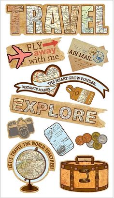 an image of travel stickers on a white background