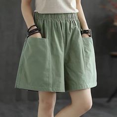 Season:Summer; Fabric:Linen Cotton Blend; Gender:Women's; Style:Casual Daily; Elasticity:Inelastic; Occasion:Weekend,Going out; Fit Type:Regular Fit; Function:Comfortable,Breathability; Pattern:Plain; Design:Pocket; Pants Type:Shorts; Front page:FF; Listing Date:03/13/2024; Production mode:External procurement; Hips:; Length:; Fit US Size:; Fit UK Size:; Fit EU Size:; Pants Length:Short; Print Type:non-printing Chic Shorts, Short Women Fashion, Elastic Shorts, Spring Women, Green And Khaki, Linen Shorts, High Waisted Shorts, Fashion Pants, Wide Leg Pants