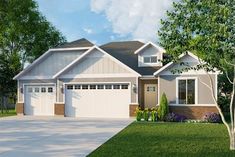 this is an artist's rendering of a two - story house with garages