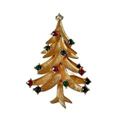 Crystal Christmas Tree, Holiday Pins, Gold Christmas Tree, Holiday Jewelry, Gold Christmas, Clear Rhinestones, Matte Gold, Three Dimensional