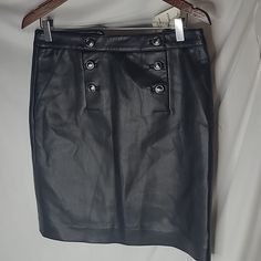 Carmen Faux Leather Skirt Soft, Three Button Front, Zipper In Back Size 4 Black Buttoned Mini Skirt For Work, Black Office Skirt With Button Closure, Black Skirt With Snap Buttons For Fall, Fall Black Skirt With Snap Buttons, Flared Mini Skirt, Blue Mini Skirt, Carmen Marc Valvo, Button Skirt, Sequin Mini Skirts