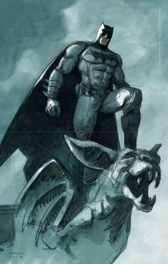 a drawing of batman riding on the back of a dog