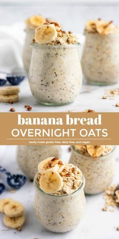 banana bread overnight oats in small glass bowls