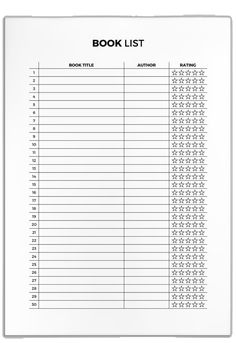 the book list is shown in black and white, with numbers for each page on it