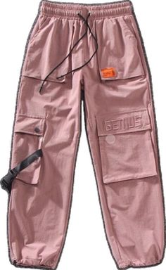 Pink Casual Parachute Pants With Multiple Pockets, Pink Streetwear Bottoms With Cargo Pockets, Pink Cargo Bottoms For Streetwear, Pink Parachute Pants With Pockets For Streetwear, Baggy Pink Pants With Cargo Pockets, Pink Cargo Style Pants For Streetwear, Pink Cargo Pants For Streetwear, Pink Sweatpants With Pockets For Fall, Pink Fall Sweatpants With Pockets