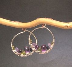 Hammered hoops with amethyst, topaz, tanzanite, peridot Cleopatra 89