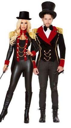 a man and woman dressed up in costumes