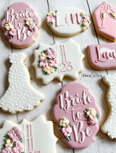 decorated cookies with bride and groom names on them