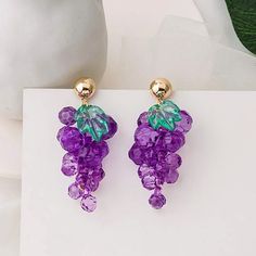 Crystal Decor Grape Design Drop Earrings Nwt Length 2.5 Inches Black Cat Earrings, Grape Design, Imvu Outfits Ideas Cute, Grape Earrings, Wire Hoop Earrings, Double Sided Earrings, Clover Earrings, Rhinestone Bow, Heart Drop Earrings