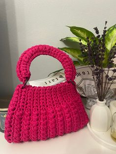 Handmade Knitting Crochet Bag Pattern  Bag, Crochet Tote Bag, Bag Crochet , Fashion bag , Fashion bag for women Size: 24*30 Crochet Top Handle Shoulder Bag For Shopping, Crochet Top Handle Shoulder Bag, Handmade Pink Crochet Bag With Double Handle, Pink Crochet Bag With Double Handles, Pink Double Handle Crochet Bag, Handmade Yarn Bags For Shopping, Pattern Bag, Crochet Tote Bag, Top Handle Bags