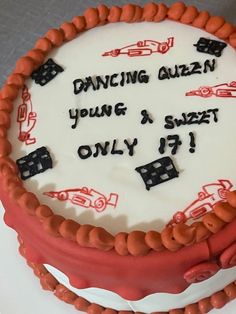 a birthday cake with the words, dancing azh young a suzuki only 7?