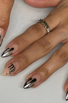 Silver Virgo Nails Letter Design On Nails, Scorpio Halloween Nails, Short Scorpio Nails, Scorpio Season Nails, December Birthday Nail Ideas, Special Nail Design, Capricorn Nail Ideas, Aries Nails Ideas, 1994 Nails