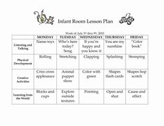 the printable lesson plan for kids to learn how to play in an infant's room