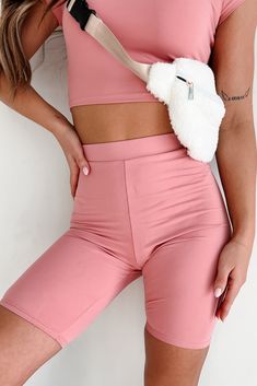 Hustle For The Muscle High Waist Biker Shorts (Rose) - NanaMacs High Waist Pink Athletic Shorts For Gym, High-waist Pink Athletic Shorts For Gym, Pink High Waist Athletic Shorts For Athleisure, Trendy Pink Gym Shorts, High Waist Pink Stretch Athletic Shorts, High Waist Pink Athletic Shorts, Pink High Waist Stretch Athletic Shorts, Pink High Waist Athleisure Athletic Shorts, Fitted Pink Biker Shorts For Gym