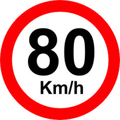 a red and white sign with the words 80 km / h in black on it