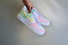 Nike Custom Pastel Air Force 1 Painted with Angelus Leather Paint and sealed with Angelus Acrylic Leather Sealer. If you would like to switch any colors please message me :) ☆ Custom Pastel Multicolor Nike Air Force 1's ☆ Painted Forces, Nike Air Force 1 Pastel, Black Air Force 1, Custom Nike Air Force 1, Nike Custom, Custom Nike Air Force, Nike Air Force 1s, Air Force 1s, Preppy Shoes