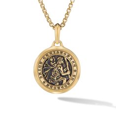 23.6mm St. Christopher Amulet Enhancer Di 18k Yellow Gold Intricate Amulet Jewelry, Luxury Yellow Gold Amulet Jewelry, Yellow Gold Amulet Pendant Necklace, Mens St Christopher Necklace, Gold St Christopher Necklace, Coin Shop, St Christopher, Saint Christopher, Diamond Education