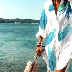 Turks & Turquoise #Cover-Up / Shirt Dress New! Smooth #White Button Up Shirt Dress Bright #Turquoise Palms Soft Breezy Poly Button Up Dress Or Open Air Swim Wrap One Size Fits 4/6 Loosely 6/8 Airy Fitted 8/10 Form-Fitted - Wear Open Bust: Closed 34-36” / Open 36-39” Front Length: 31.5” Back Length 37.5” Enjoy! ~ Bundle + Aqua Palms Halter - 2 Left! Aqua Palms On Deck #Swimsuit - Out Aquamarine & Blue Lagoon #Neoprene Totes >> @Shorelinechica #Travel #Vacay #Vacation #Island #Coastal #Modest #Tur Loose Shirt Dress, Loose Mini Dress, Beach Party Dress, Neck Women, Casual Long Sleeve Shirts, Printed Shirt Dress, Shirt Dress Casual, Loose Shirts, Dress Shirts For Women