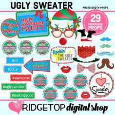 the digital shop is selling ugly sweater party stickers