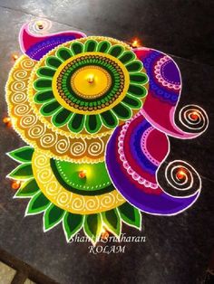 colorful rangdi design on the ground for diwaling