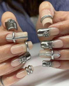 @1.800.nailme on ig #nails #silvernails Ig Nails, Instagram Concept, Cross Nails, Punk Nails, Old Pinterest, Silver Nail, Nail Ring, Silver Nails, Heart Nails