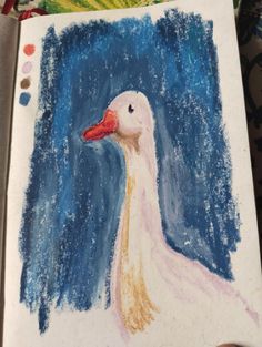 a child's drawing of a white duck