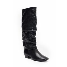 A slouchy shaft adds modern intrigue to a statement-making boot, balanced by a low block heel and square toe. Details & Fit Fit is True to size Color: Black Detail: square toe, Slip on. Heel measures approximately 1 1/4 inches Shaft 15 inches Calf circumference Top "17- Mid "15.5 4mm Padded Insole Leather upper and leather lining, Manmade sole Available in half sizes, available in sizes 6-11 imported Flat Heel Boots, Flat Wedges, Low Block Heels, Kids Boots, Platform Boots, Platform Heels, Sales Gifts, Wedge Heels, Heeled Boots