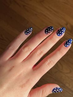 #navy #nails #polkadots #polkadotnials #navyandwhite #white #navyblue #aesthetic White Polka Dot Nails, Dot Nails, Navy Nails, White Polka Dot, Navy And White