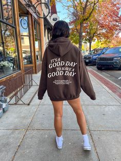 Good Day Hoodie, Have A Good Day, Trendy Hoodie, Oversized Sweatshirt, Oversized Hoodie, Trendy Sweatshirt, VSCO Hoodie, Chocolate Brown FREE shipping in the US! No order minimum.  ♥ The HOODIE * This is a Gildan 18500 heavy blend adult hooded sweatshirt (unisex).  * Detailed sizing information can be found in the size chart in the photos. * Printed in the USA. ♥ CARE ＊Machine wash cold, inside-out, gentle cycle ＊Wash with mild detergent and similar colors ＊Tumble dry low or hang-dry ＊Do not bleach or fabric softeners ＊Do not iron directly onto the design ＊Do not dry clean ♥ PRODUCTION & SHIPPING ＊Each sweatshirt is made to order. ＊Production time : 2-7 business days (Excluding weekends, holidays) ＊US Shipping time : 3-6 business days ＊Most US customers received the order within 5-10 days Gym Sweatshirt, Down Bad, Jesus Clothes, Christian Hoodies, Pump Cover, Hoodie Aesthetic, Gym Shirt, Y2k Hoodie, Christian Sweatshirt