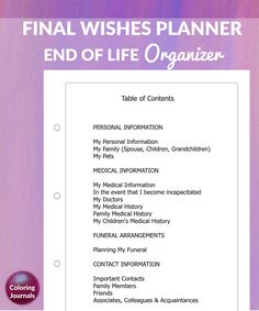 the final wishes planner is shown