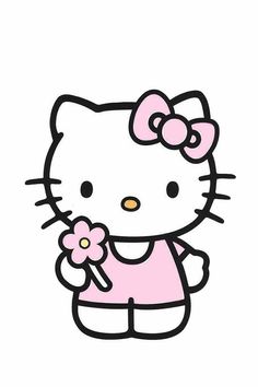 hello kitty holding a flower in her hand