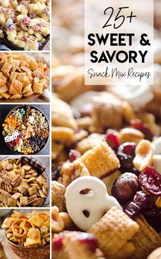 sweet and savory snack mix recipe collage with images in the bottom left corner