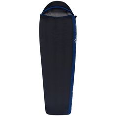 the north face sleeping bag in black and blue