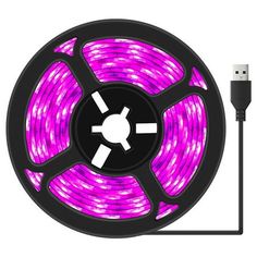 an image of a purple led strip light on a white background with usb plugged in