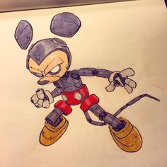 a drawing of a cartoon character in action