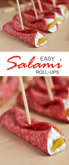 easy salami roll - ups are the perfect appetizer for any party