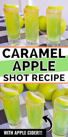 an advertisement for caramel apple shot recipe