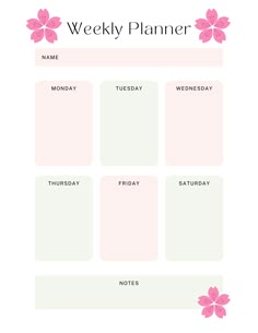 a weekly planner with pink flowers on the top and bottom, for each month in it