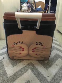 a suitcase with the words rush zone painted on it's front and side panels