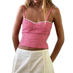 Alyweatry Women Y2k Gingham Tank Top Sleeveless Coquette Aesthetic Plaid Print Cami Crop Top Summer Going Out Top (Red Cami Top, S), Small Spain Wardrobe, Aesthetic Plaid, Fuzzy Hat, Gingham Crop Top, Crop Top Styles, Fashion 2025, Crop Top Sleeveless, Thrift Inspo, Quoi Porter