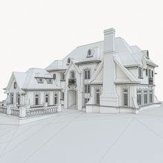 an architectural rendering of a large white house